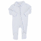 Dusty Blue Gingham Peter Pan Collar Zipper Footie