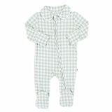Moss Gingham Peter Pan Collar Zipper Footie