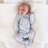 Dusty Blue Gingham Peter Pan Collar Zipper Footie