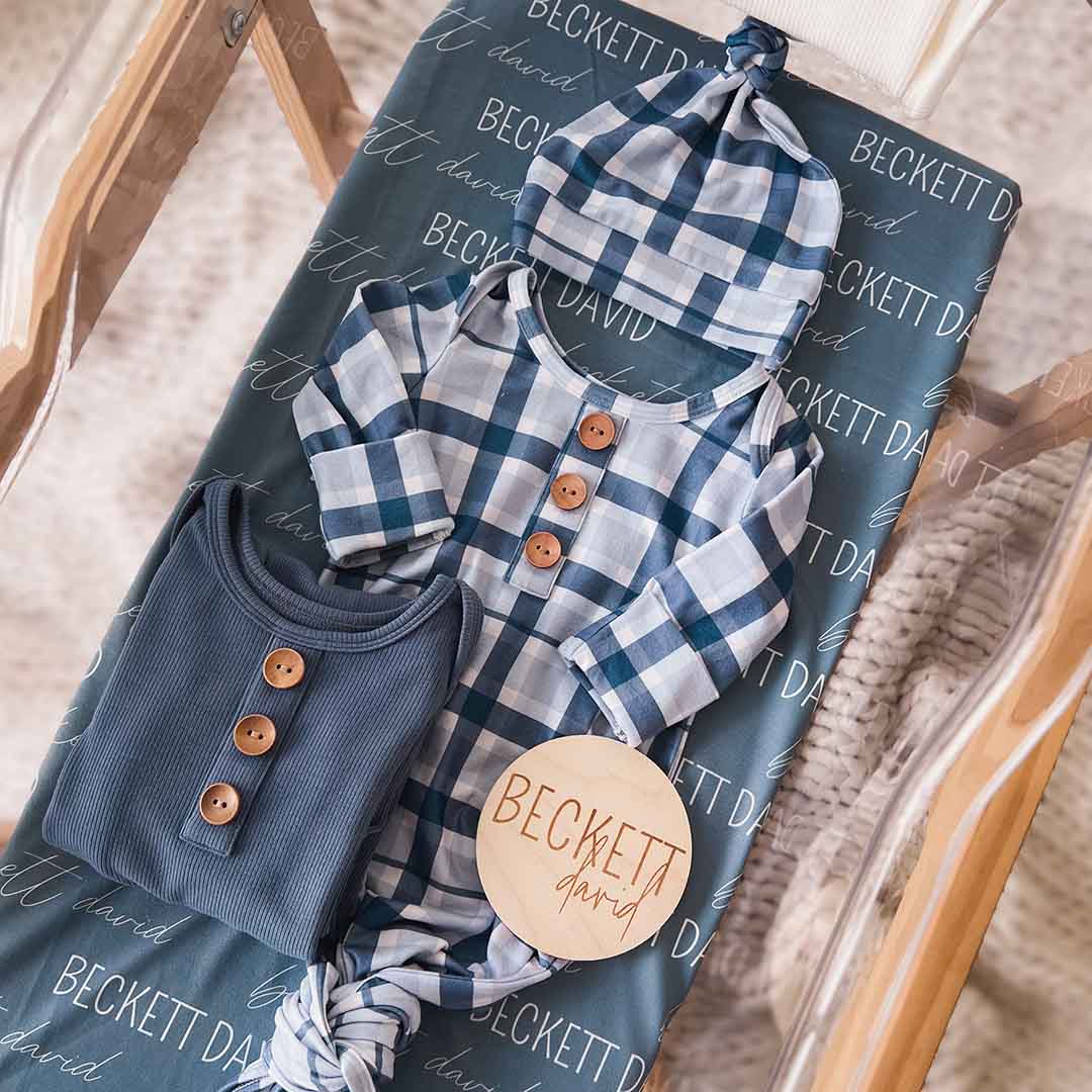 Paxton’s Plaid Newborn Knotted Gown + Hat