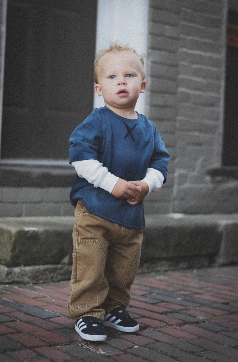 Navy Acid Washed Layered Tee