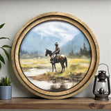 Round Watercolor Cowboy Canvas Photo