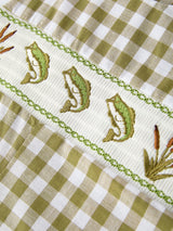Green Plaid Embroidered Fish Romper