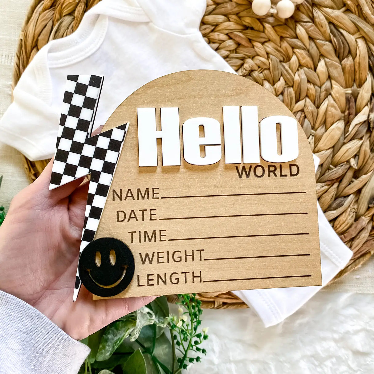 Checkered Lightening Bolt Birth Announcement Sign