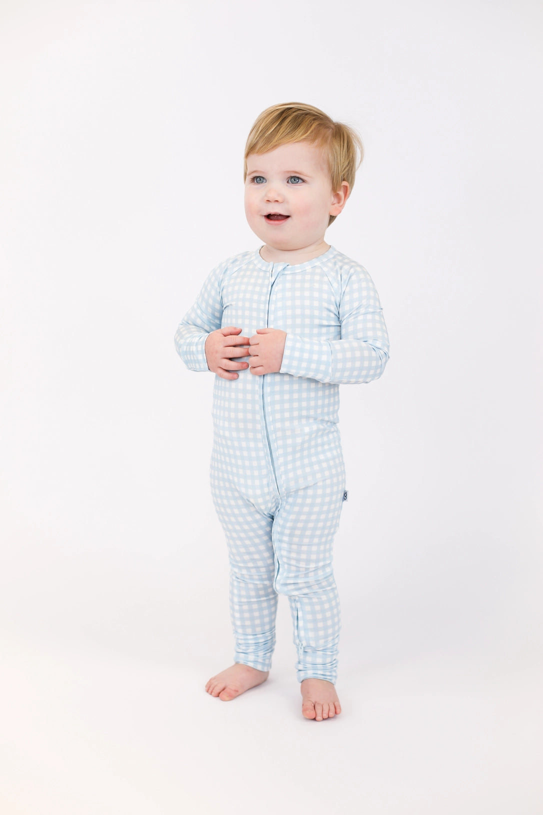 Blue Gingham Bamboo 2-Way Zipper PJ’s