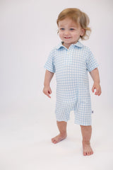 Blue Gingham Polo Bamboo Romper