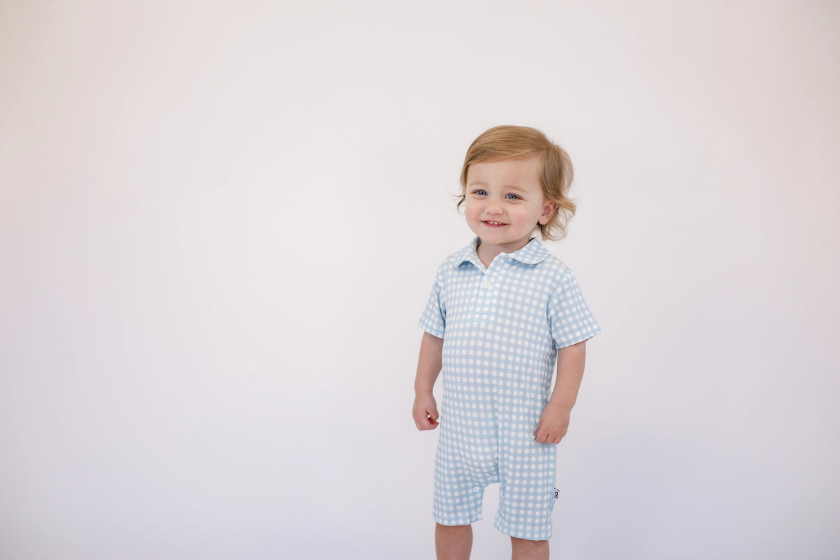 Blue Gingham Polo Bamboo Romper