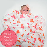 Pink Boots Cotton Muslin Swaddle