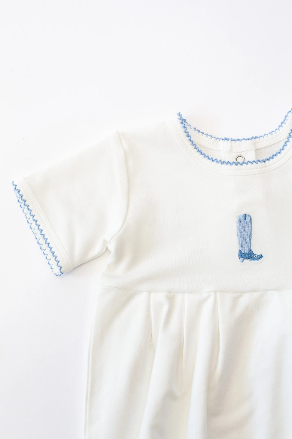 Blue Boot Pip Embroidered Bubble Romper