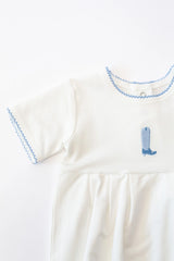 Blue Boot Pip Embroidered Bubble Romper