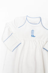 Blue Boot Pip Embroidered Gown