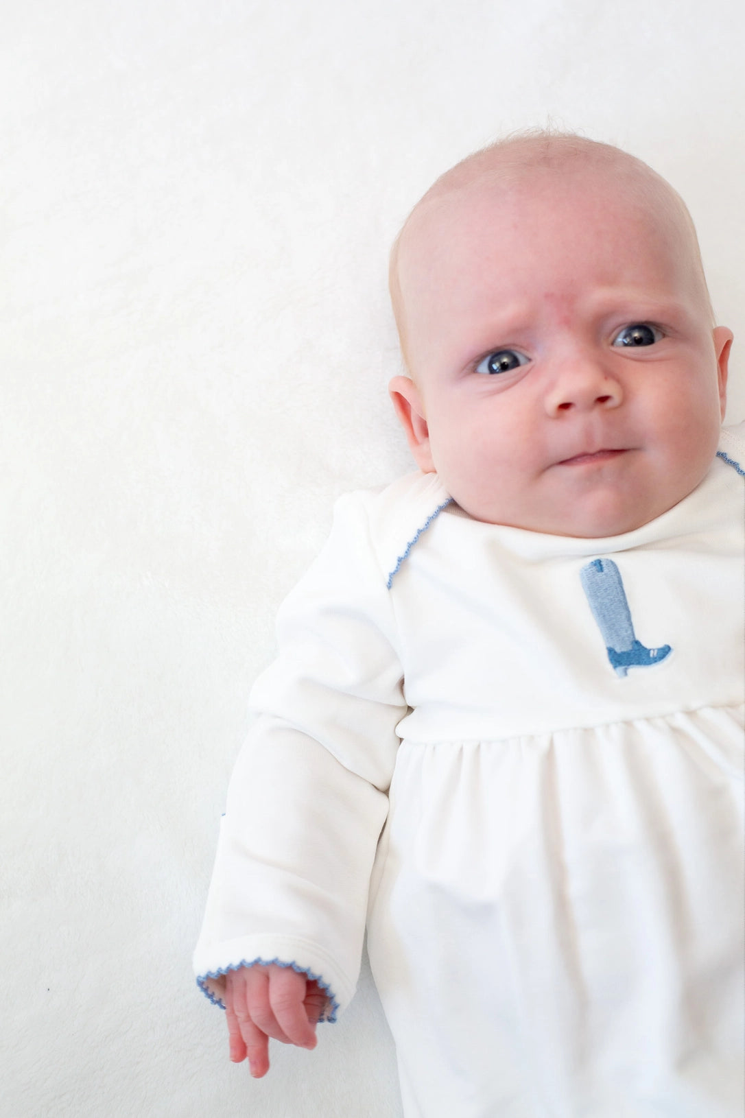Blue Boot Pip Embroidered Gown