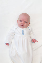 Blue Boot Pip Embroidered Gown