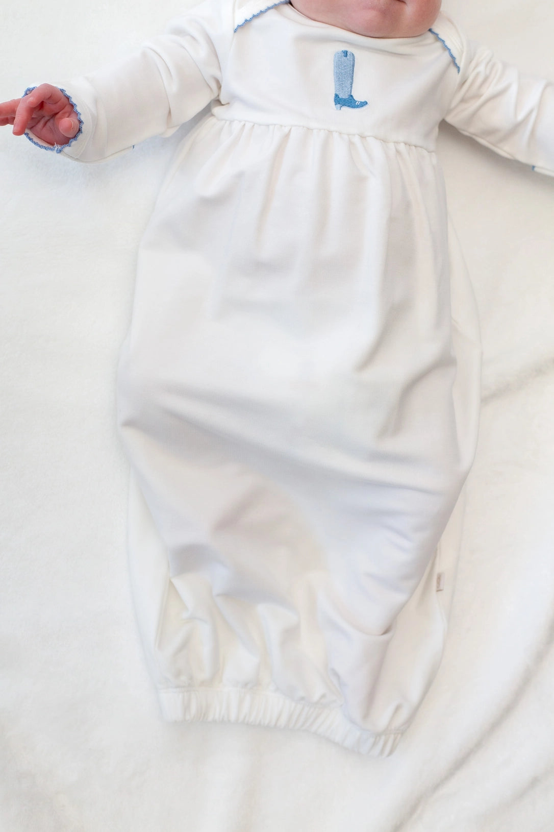 Blue Boot Pip Embroidered Gown