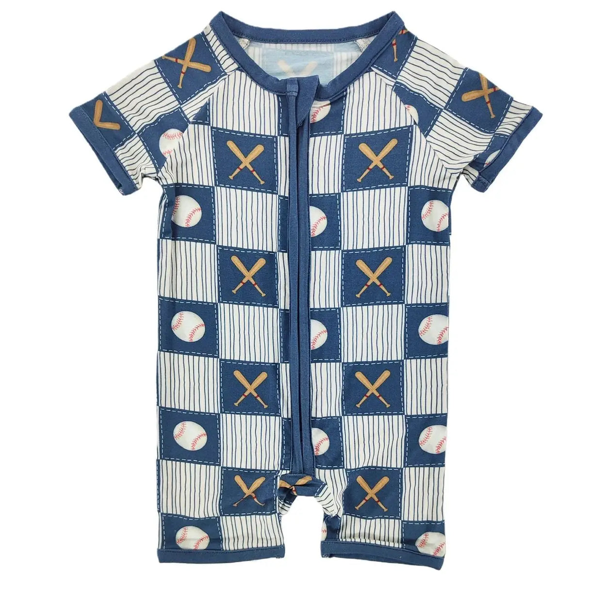 Baseball Patchwork Bamboo Shortie Romper