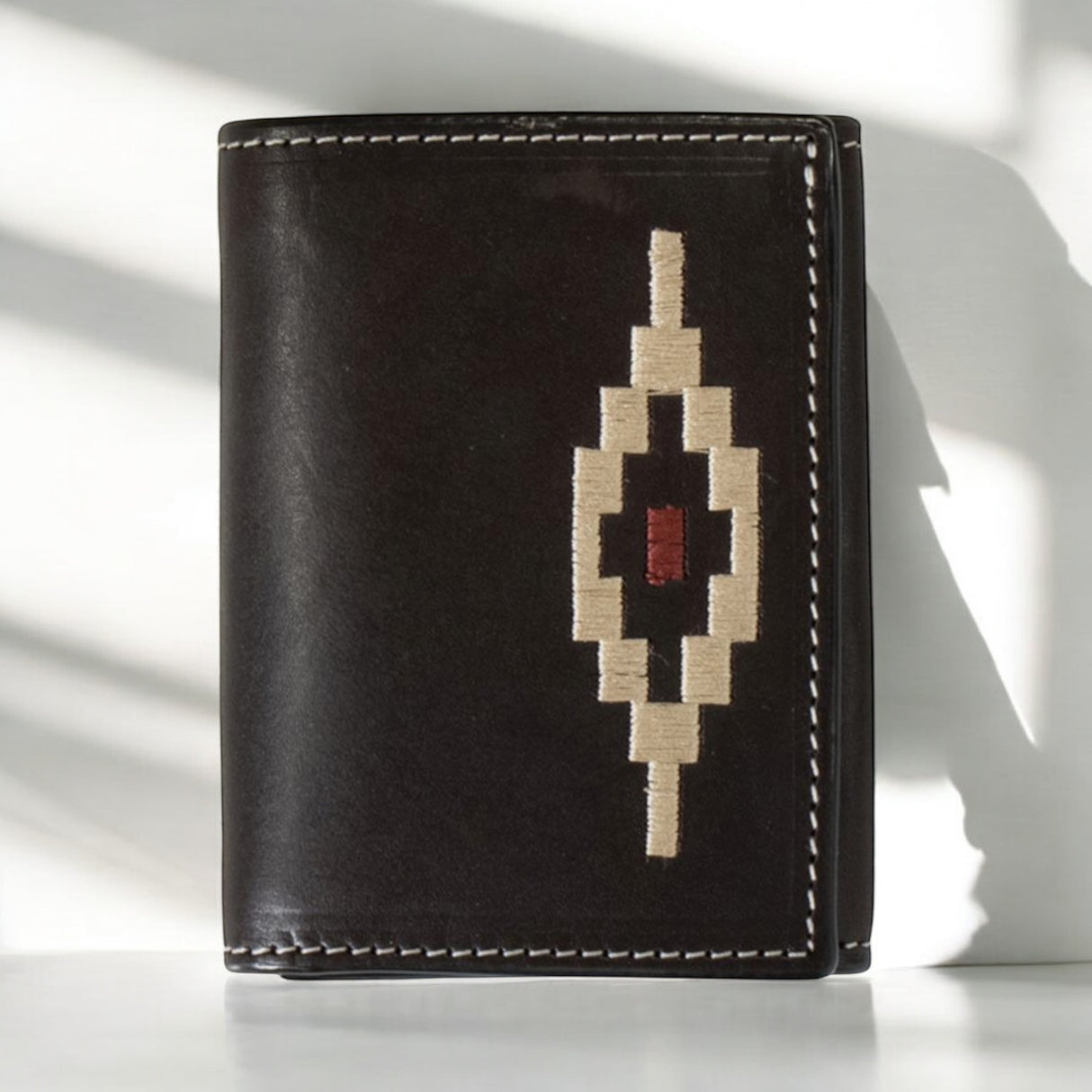 Southwest Lacing Dark Brown Trifold Wallet