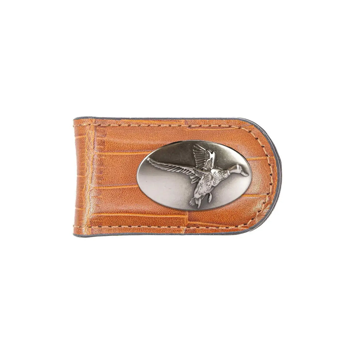 Mallard Croc Leather Magnetic Money Clip Wallet - Slim Front Pocket Silver Emblem
