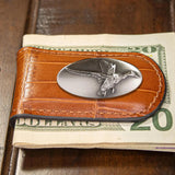 Mallard Croc Leather Magnetic Money Clip Wallet - Slim Front Pocket Silver Emblem