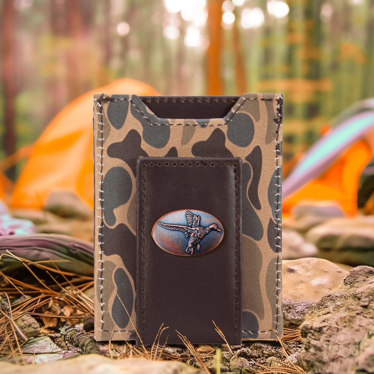 Mallard Men’s Magnetic Front Pocket Old School Camo Lather Wallet