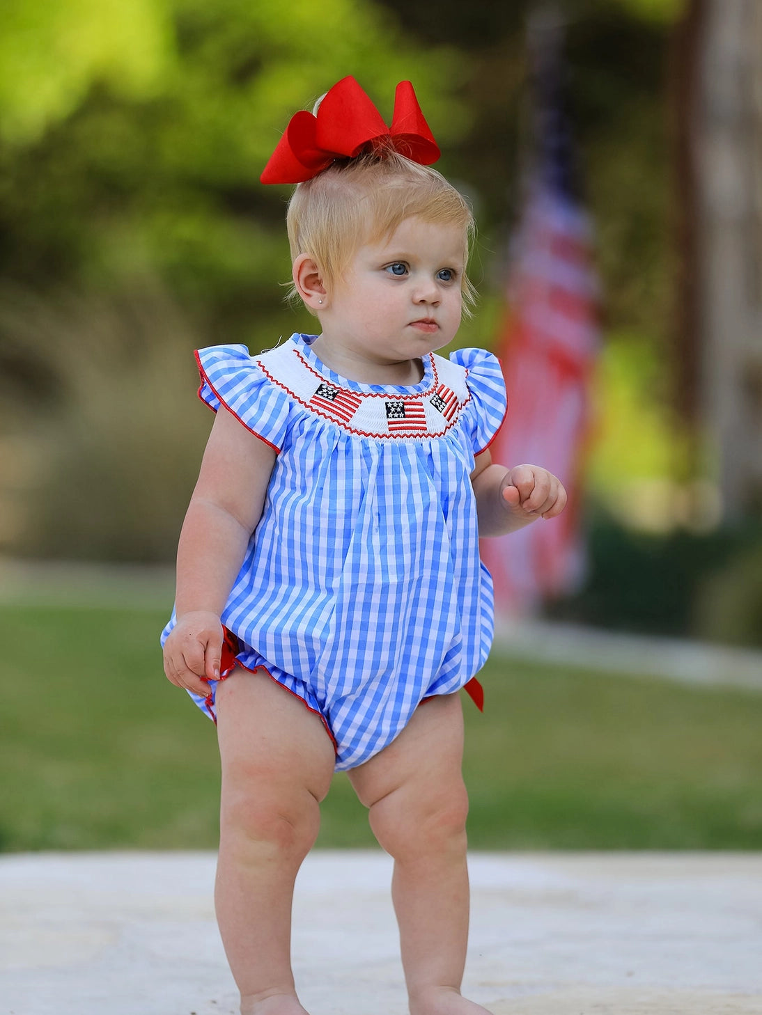 4th of July Flag Smocked Bubble Romper