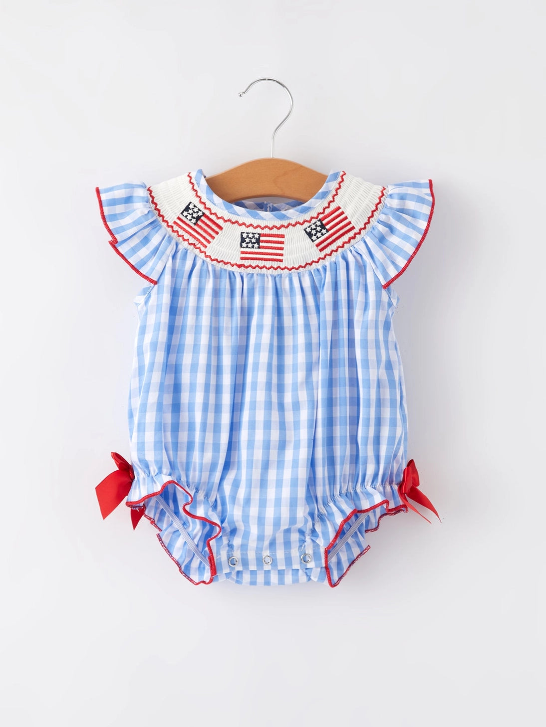 4th of July Flag Smocked Bubble Romper