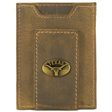 Texas Longhorns Vintage Tan Leather Magnetic Front Pocket Wallet