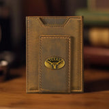 Texas Longhorns Vintage Tan Leather Magnetic Front Pocket Wallet