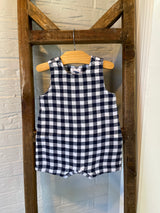 Gingham Navy Overall Shortie