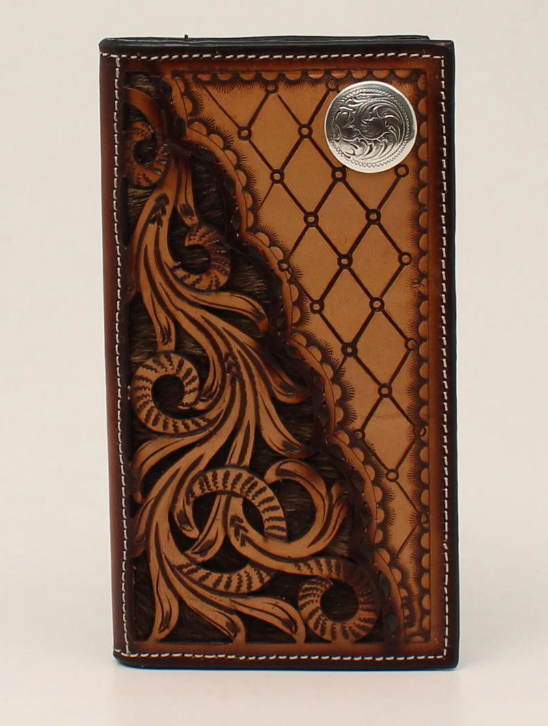 3D Rodeo Wallet Floral Diamond Tooled Round Concho Tan