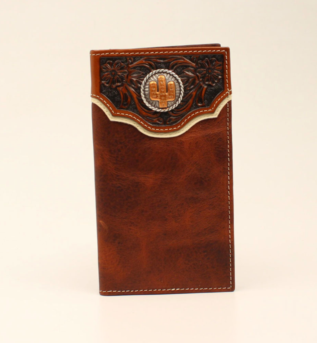 Rodeo Wallet Floral Embossed Overlay Cactus Concho Brown