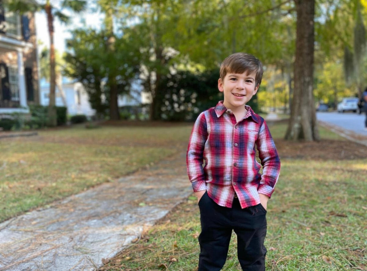 Red Plaid Woven Button Up