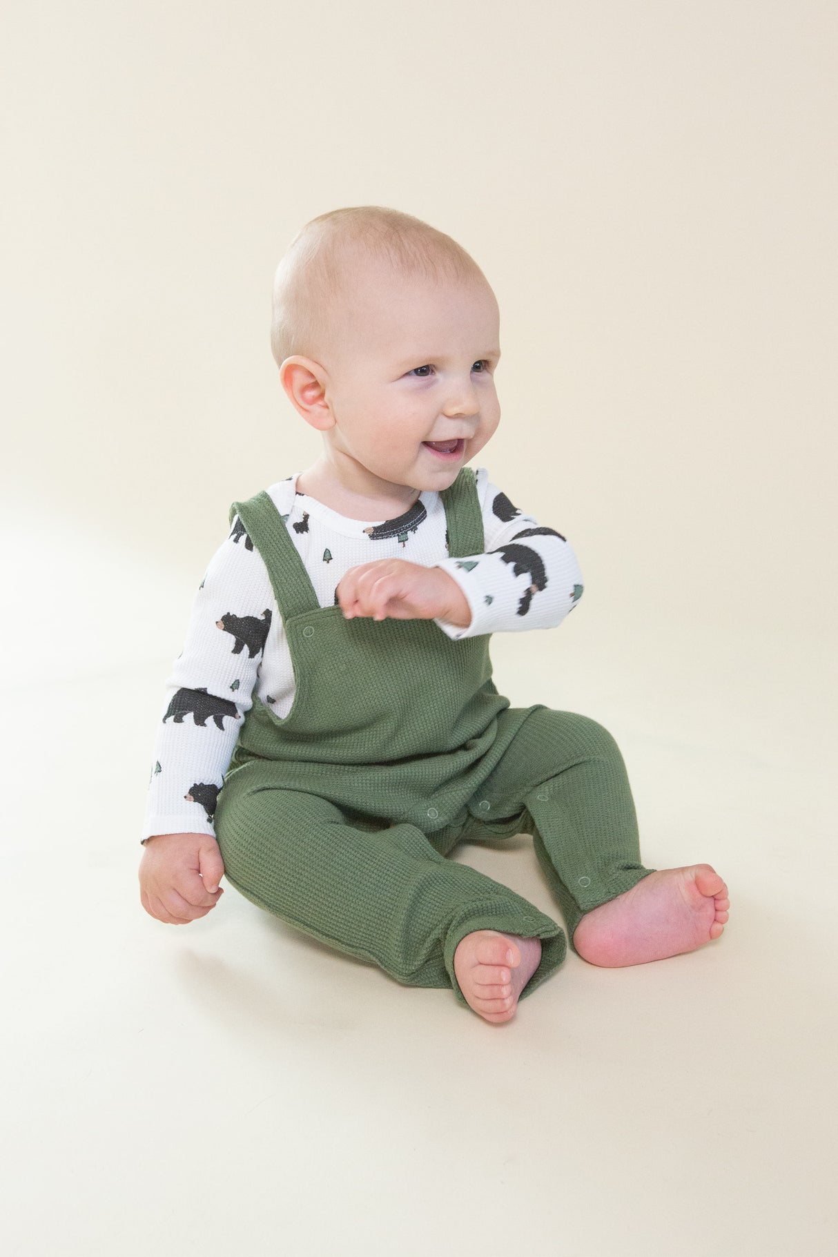 Chive Bamboo Waffle Overalls