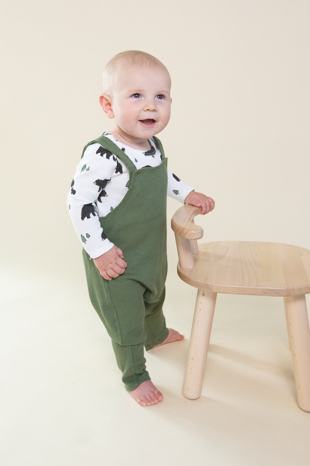 Chive Bamboo Waffle Overalls