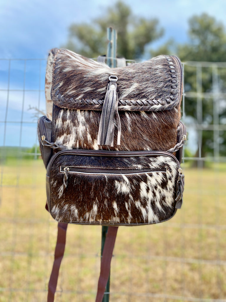 Waylon Crossed Lace Cowhide Diaper Backpack Little Buffalo Creek Co