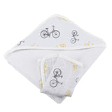 Vintage Bicycle Bamboo Hooded Towel & Washcloth Set