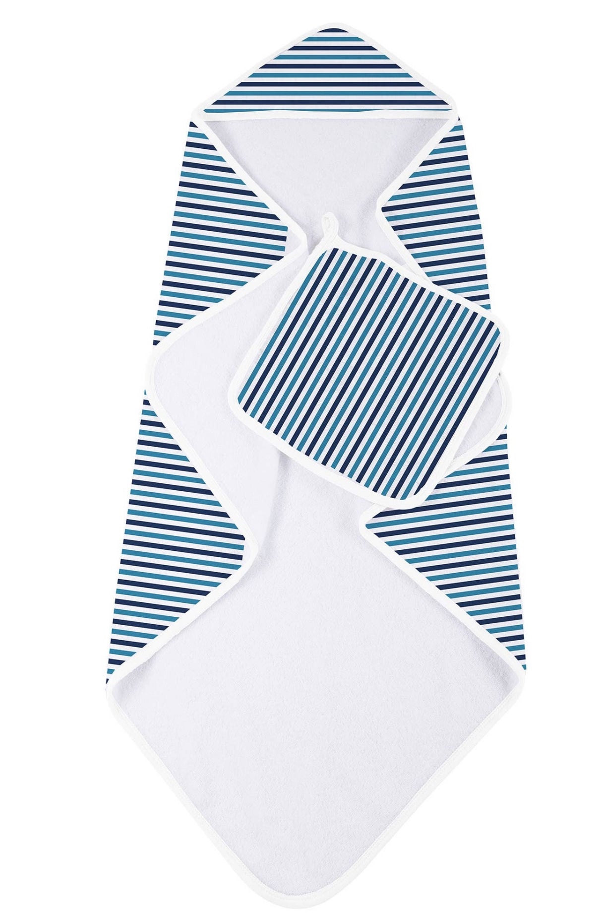 Blue & White Stripe Bamboo Towel & Washcloth Set