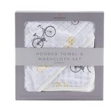 Vintage Bicycle Bamboo Hooded Towel & Washcloth Set