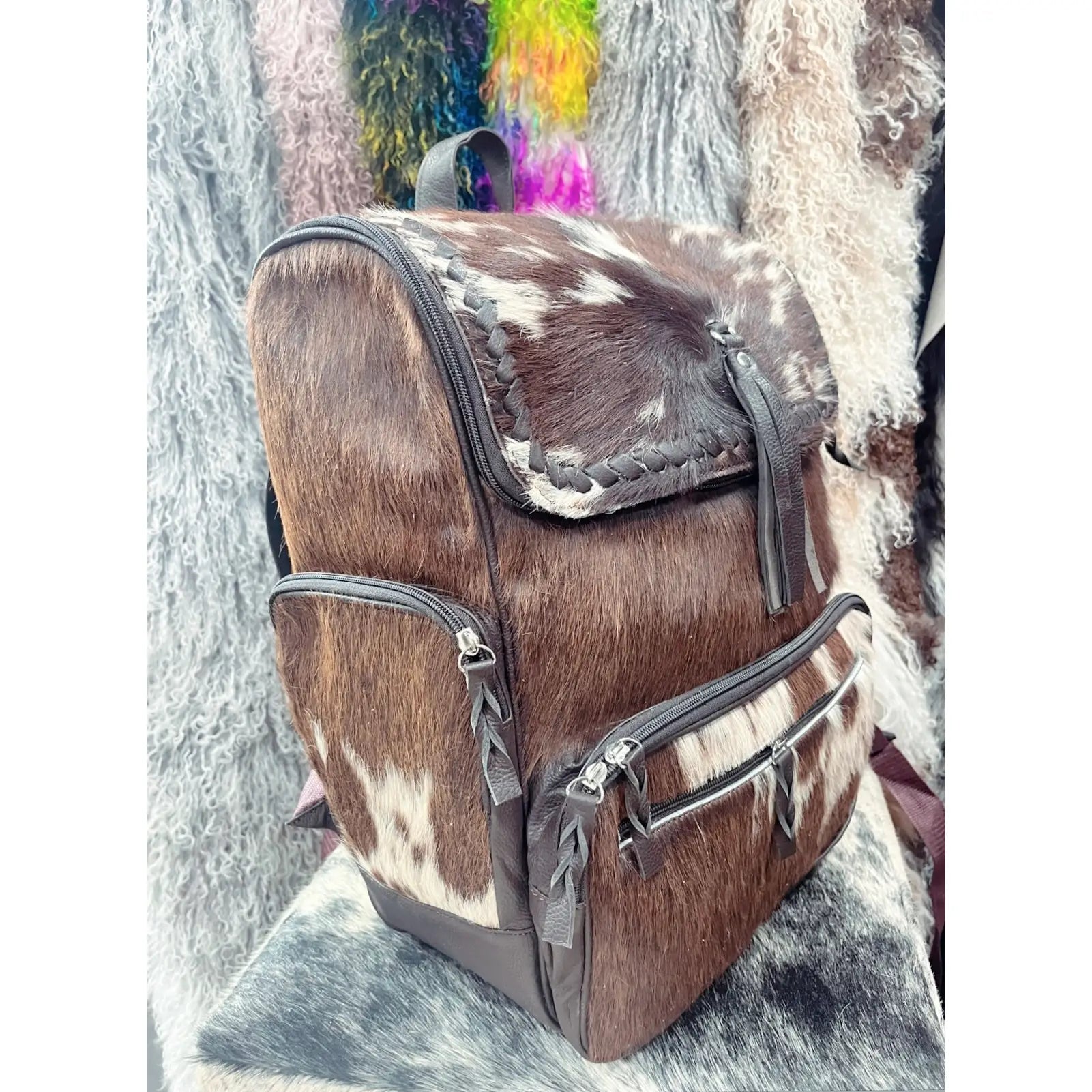 Waylon Crossed Lace Cowhide Diaper Backpack Little Buffalo Creek Co